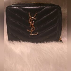 YsL Black Quilted Wallet with Gold Logo